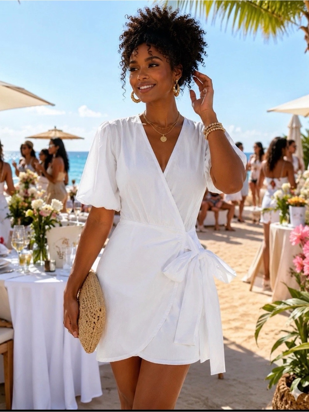 Velvet Torch White Wrap Mini Dress Swim Cover-Up